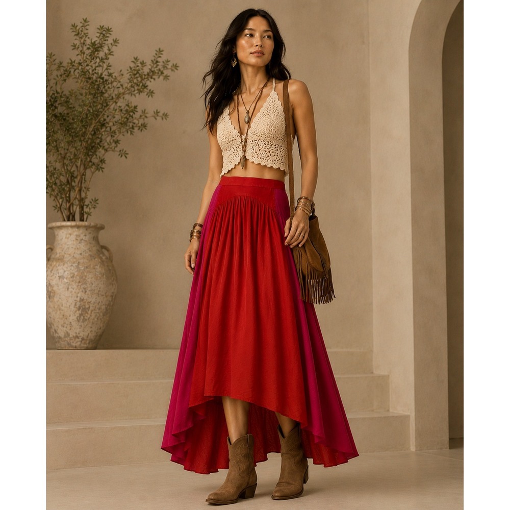 Petal+Pup Maxi Skirt Women Sz 8 Red Pink Boho Chic Festival Gypsy Nordstrom